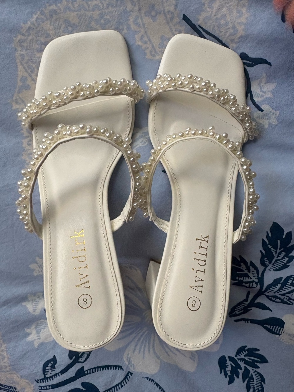 Pearl-Embellished White Slide Sandals